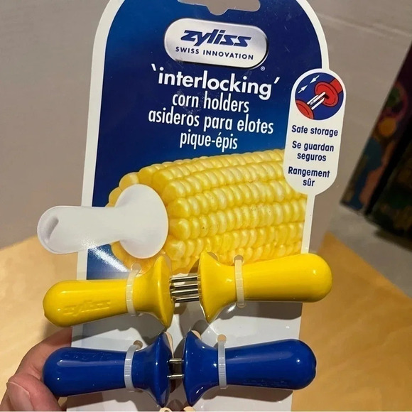 Zyliss Interlocking Corn Holders Skewers Multicolored Plastic Stainless Set of 4 - Picture 2 of 5